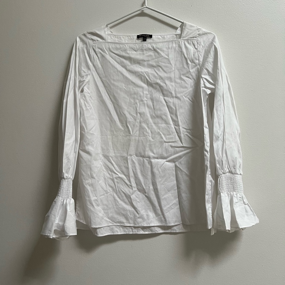 Massimo Dutti Square Neck Long Sleeve Cotton Top White US 4